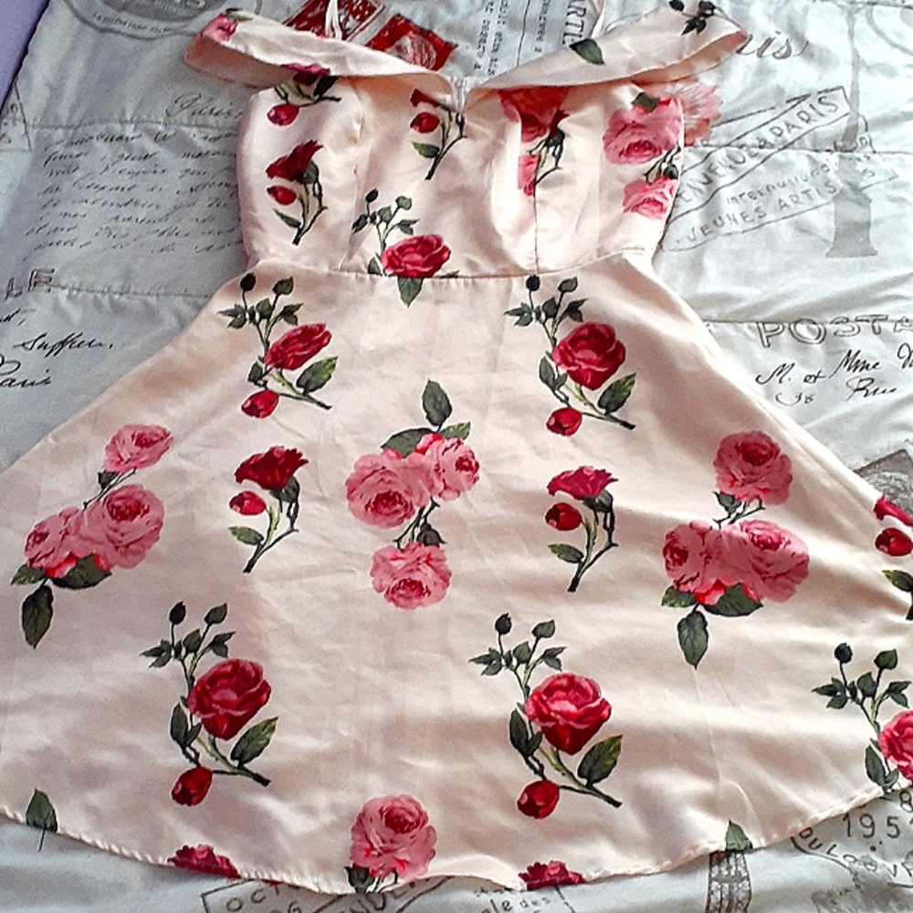 Pink off the shoulder rose dress